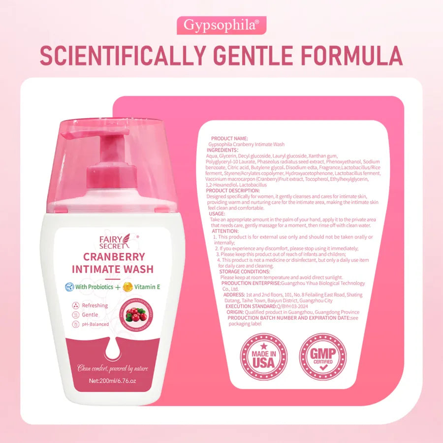 FairySecret® Cranberry Feminine Wash | Probiotic + Vitamin E | pH-Balanced Daily Cleanser