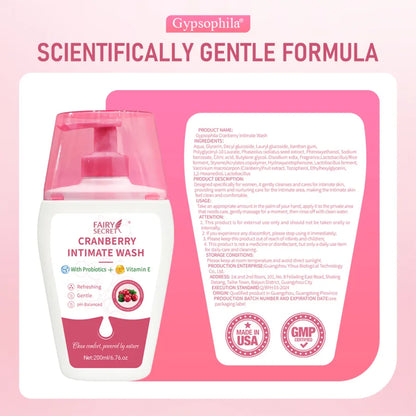 FairySecret® Cranberry Feminine Wash | Probiotic + Vitamin E | pH-Balanced Daily Cleanser