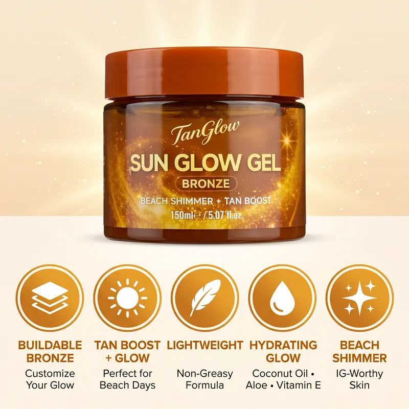 TanGlow Sun Glow Tanning Gel, Tanning Accelerator& Golden Shimmer for Outdoor Sun Tanning