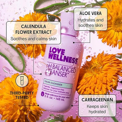 Love Wellness pH Balancing Cleanser | Feminine Vaginal Wash | Fragrance-Free | Vaginal Cleanser for Balanced pH, Intimate Health & Hygiene | Non-Irritating with Aloe Vera for Sensitive Skin | 5 Fl Oz